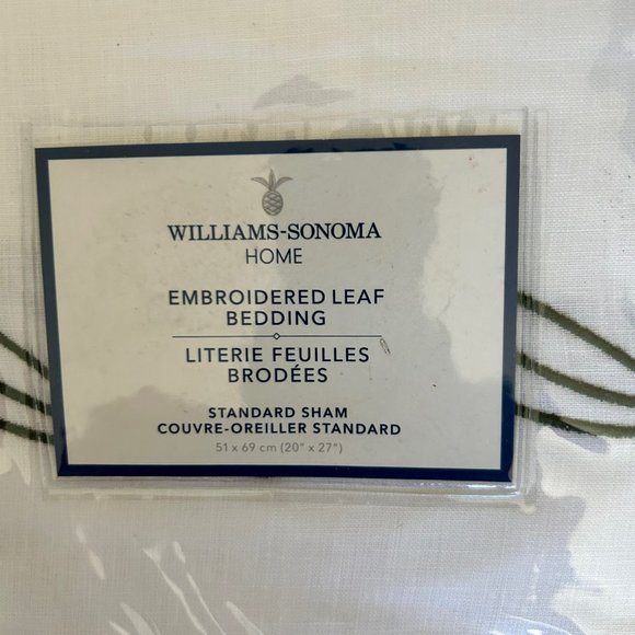 WILLIAMS SONOMA HOME EMBROIDERED LEAF BEDDING NWT SHAM AND PILLOWCASES RARE - Picture 5 of 6